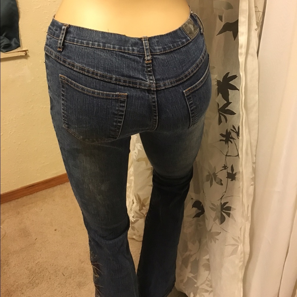 Fast Forward Embroidered Flare Jeans Dark Wash Boho Denim Women’s 28x31 - Picture 9 of 9